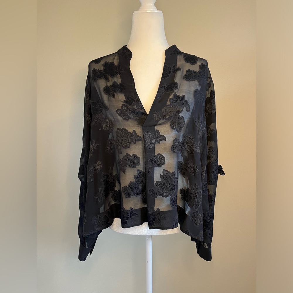 Club Monaco Black Sheer Floral Blouse